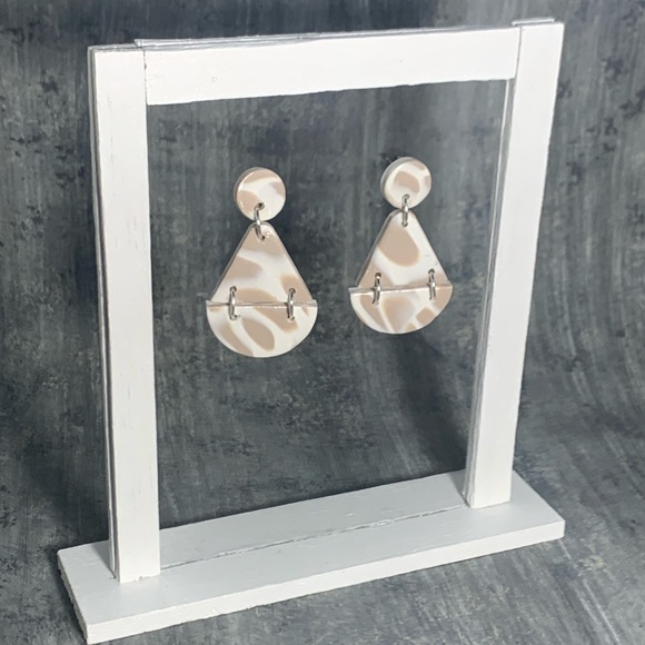 White and Beige Handcrafted Clay Earrings - Picture 1 of 2